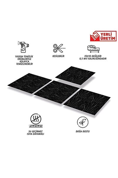 TİNK Kendinden Yapışkanlı Siyah Mermer Desenli Pvc Karo 30x30 Cm (11 ADET) 1m2