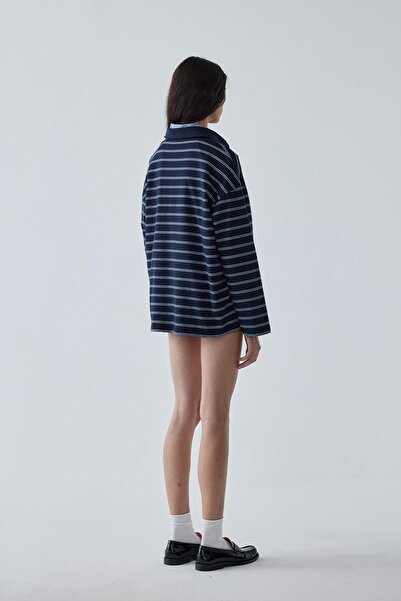 Suud Collection Темно-сині шорти з коміром-поло в смужку