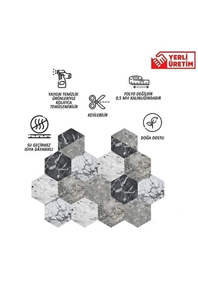 TİNK Kendinden Yapışkanlı Mermer Desenli Altıgen Pvc Karo 27x31 cm