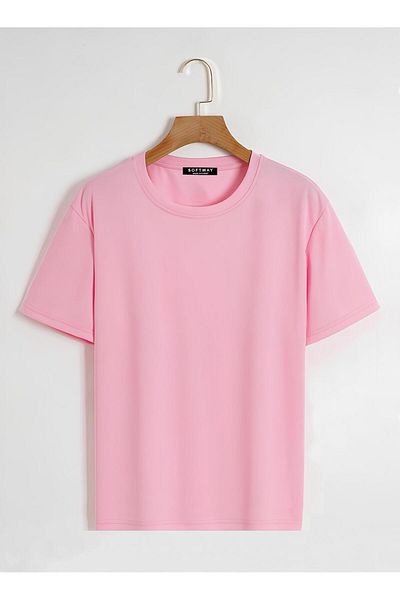 SOFTWAY Μπλουζάκι με λαιμόκοψη ροζ Unisex Oversize