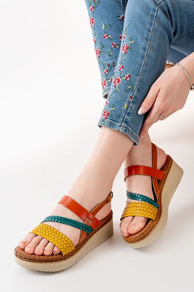 serkanseyyid 730-152 Multi Orthopedic Genuine Leather Wedge Women's Sandals
