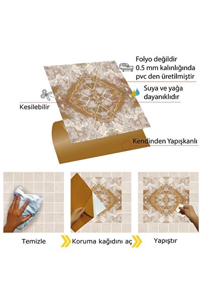 TİNK Kendinden Yapışkanlı Mermer 002 Desenli Pvc Karo 30x30 Cm (4 ADET) 0,36 M2
