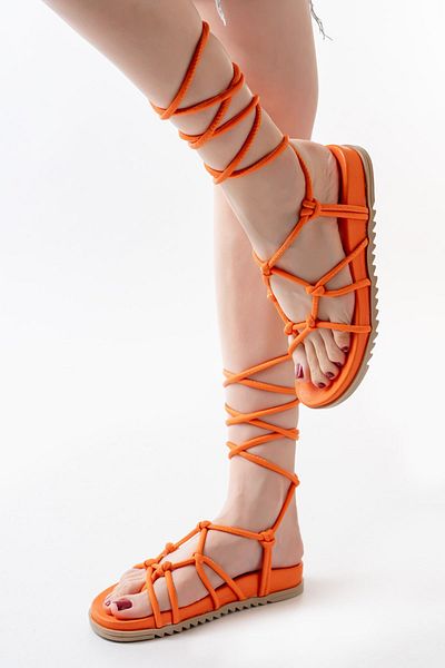 Moda Asmira 1001-1001 Orange Ankle Lace-Up Women's Sandals