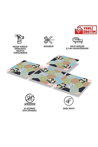 TİNK Kendinden Yapışkanlı Kesilebilir Geometrik Çiçek Desenli Pvc Karo 30x30 Cm (4 ADET) 0,36 M2