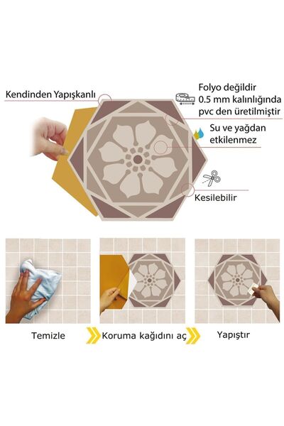 TİNK Kendinden Yapışkanlı Bej Altıgen Pvc Karo 27x31 cm