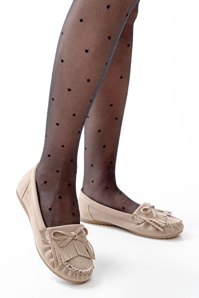 İNFON Beige Suede Tasseled PS-100 Daily Women's Ballerinas