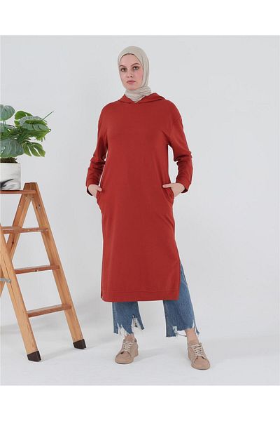 Bwest Long Plain Hooded Basic Atlas Sweatshirt - 03007.030 - Tile