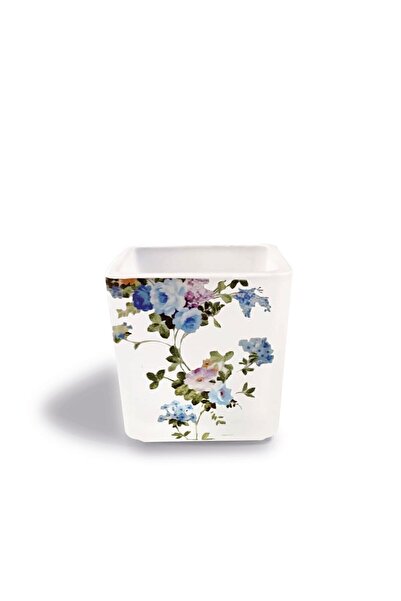 Dekoratif Buzlu Cam Mumluk Mavi Çiçekler Desen 8x8 Cm (2 ADET)