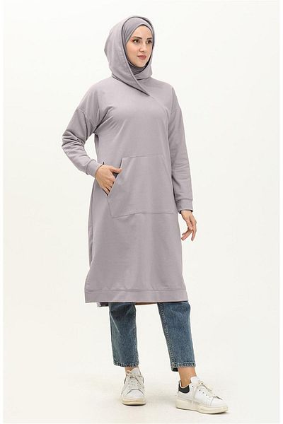 Bwest Aysima Collar Detailed Hooded Simple Basic Sweatshirt - 03032.008 - Gray