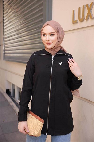 Bwest Destan Stone Detailed Zippered Simple Basic Jacket - 71139.003 - Black