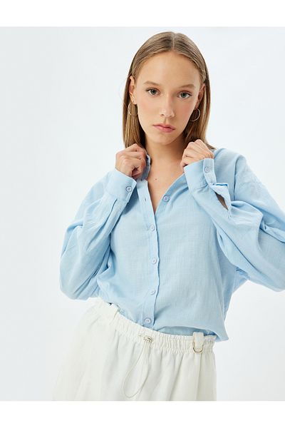 Koton Long Sleeve Oversize Textured Shirt - Classic Collar and Buttons