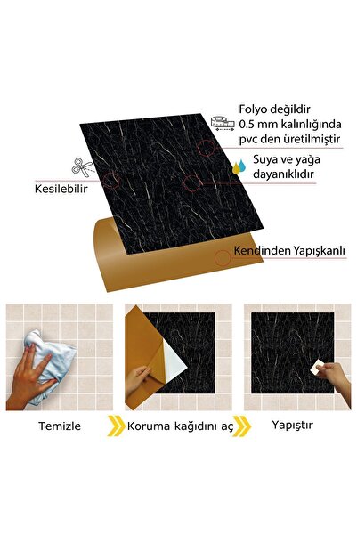TİNK Kendinden Yapışkanlı Siyah Mermer Desenli Pvc Karo 30x30 Cm (4 ADET) 0,36 M2