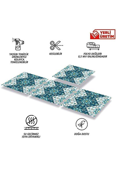 TİNK Kendinden Yapışkanlı Turkuaz Çiçek Desenli Pvc Karo 30x30 Cm (11 ADET) 1 M²