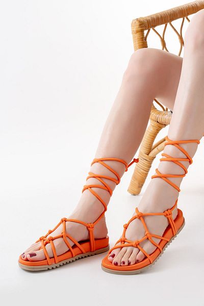 Moda Asmira 1001-1001 Orange Ankle Lace-Up Women's Sandals