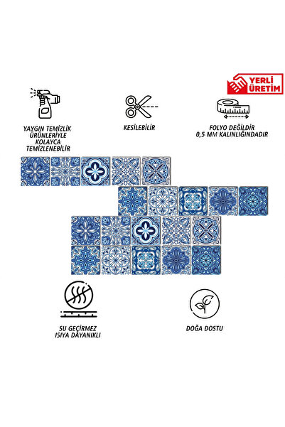 TİNK Kendinden Yapışkanlı Mavilim Desenli Pvc Karo 10x10 Cm 20'li Paket
