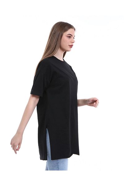 Bwest Vera Simple Basic Tunic with Short Sleeves and Slits - 04012.003 - Black