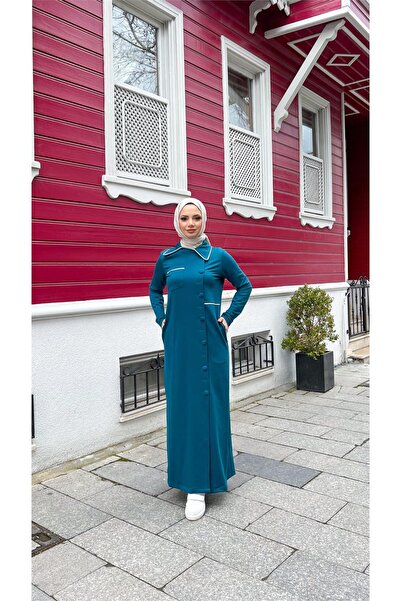 Bwest Ferace lungă din bumbac cu buzunare cu rever și nasturi laterale - (38-46) - 71176 - Deep Petrol