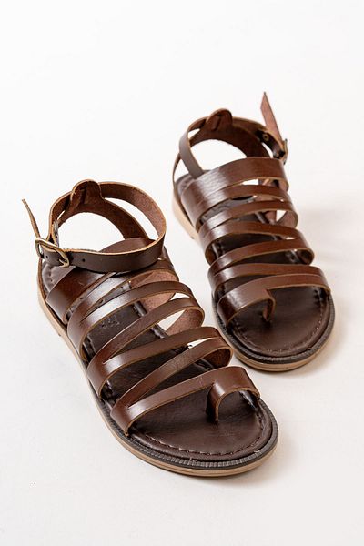 serkanseyyid 205-041 Dark Brown Orthopedic Genuine Leather Women's Sandals