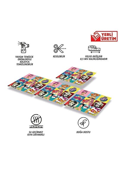 TİNK Kendinden Yapışkanlı Karma Popart Desenli Pvc Karo 30x30 Cm (4 ADET) 0,36 M2