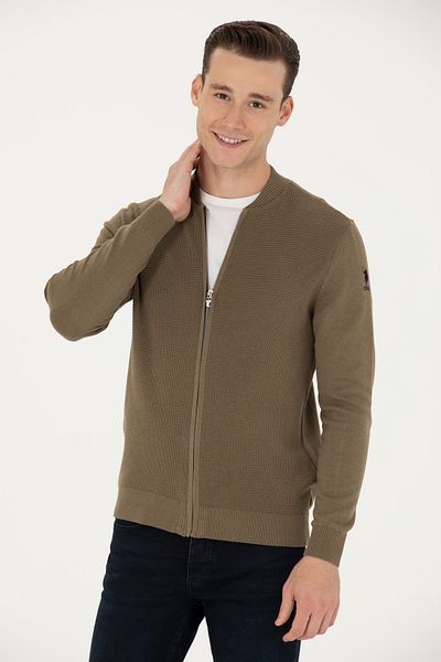 U.S. Polo Assn. Men's Khaki Melange Basic Knitwear Cardigan 50269410 -Vr125