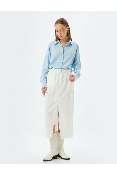 Koton Long Sleeve Oversize Textured Shirt - Classic Collar and Buttons