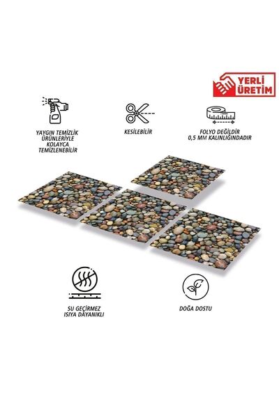 TİNK Kendinden Yapışkanlı Çakıl Taşı Desenli Silinebilir Pvc Karo 30x30 Cm (11 ADET) 1m2