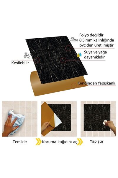 TİNK Kendinden Yapışkanlı Kesilebilir Mermer 001 Desenli Pvc Karo 30x30 Cm (11 ADET) 1m2