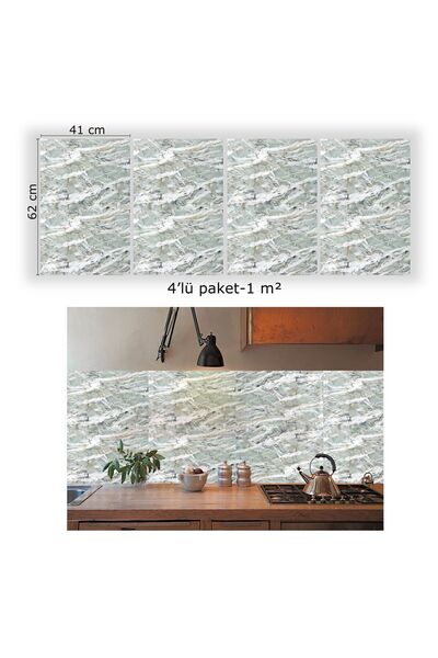TİNK Kendinden Yapışkanlı Yeşil Agat Desenli Pvc Panel 41x62 Cm (4 Adet) 1 M²