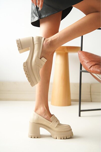 infon shoes creation NVL-506 Mocasnic cu platformă cu toc înalt bej