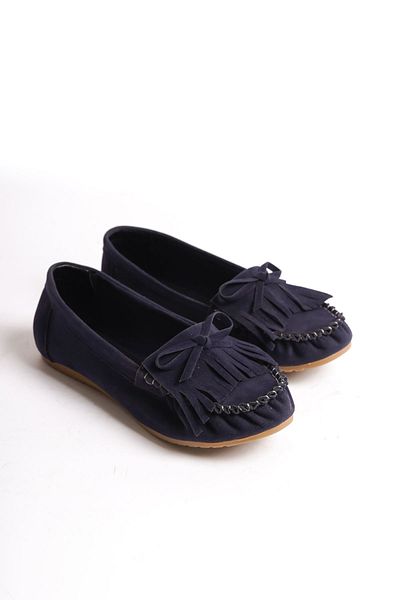 serkanseyyid Ps-100 Navy Blue Suede Tasseled Daily Women's Ballerinas