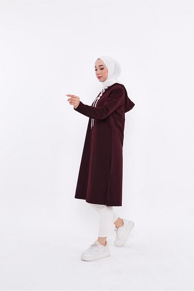 Bwest Eflin Collar Tied Hooded Long Sweatshirt - 03030.020 - Plum