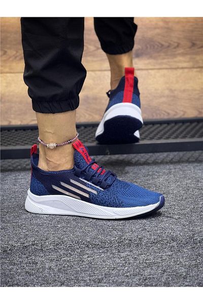 homiro Navy Blue-White-Red Lace-Up Knitwear Women's Sports Shoes