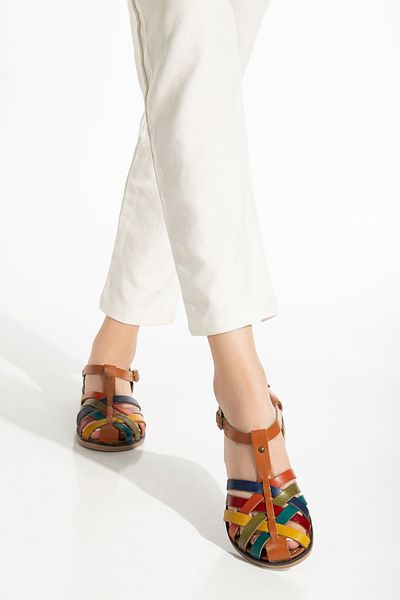ELLOLİTA LUXURY SHOES 205-02 Tan Multi Orthopedic Genuine Leather Women's Sandals
