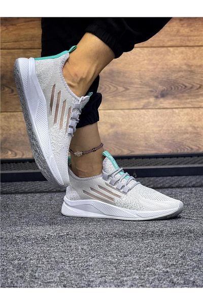 homiro Tricotaj cu șireturi Pantofi sport unisex-alb gheață-verde apă