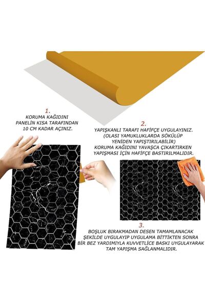 TİNK Kendinden Yapışkanlı Siyah Petek Mermer Desenli Pvc Panel 41x62 Cm (12 Adet) 3 M²