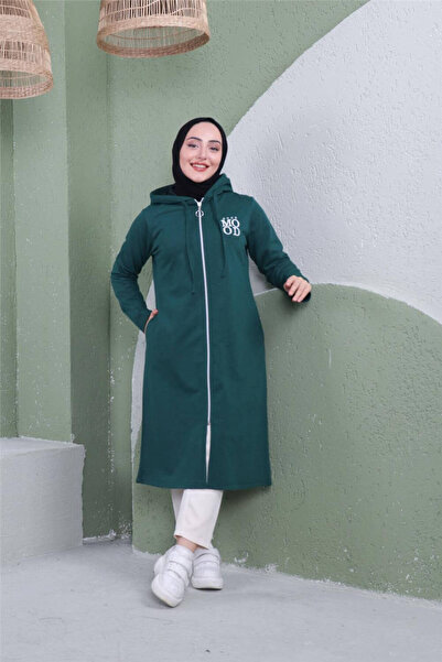 Bwest سويت شيرت طويل بغطاء للرأس مطبوع عليه نص - 03081.021 - نفطي