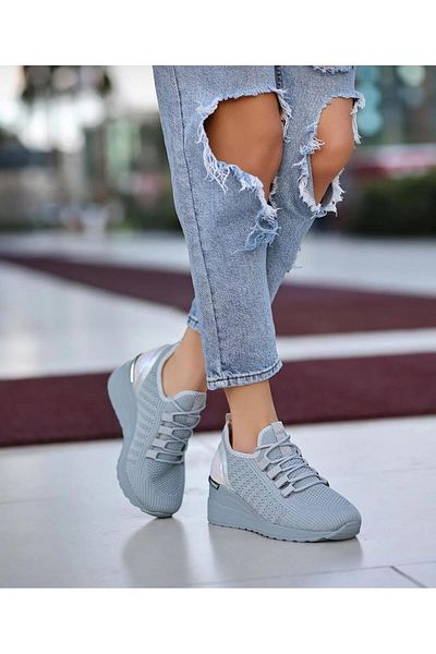 homiro Smoke Colored Women's Sneakers - Lace-up and Wedge Heel
