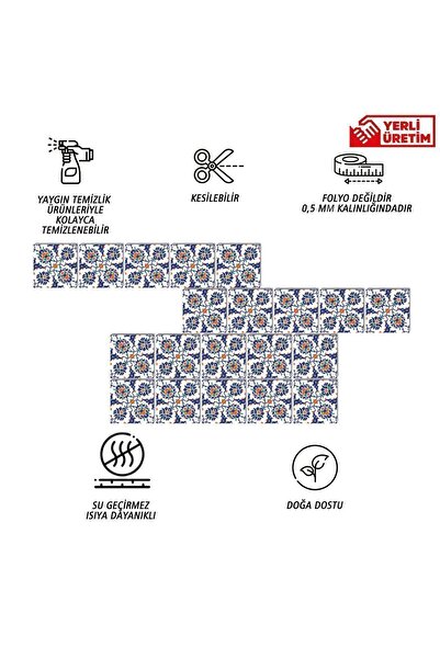 TİNK Kendinden Yapışkanlı Çini Desenli Pvc Karo 20x20 Cm 6'lı Paket