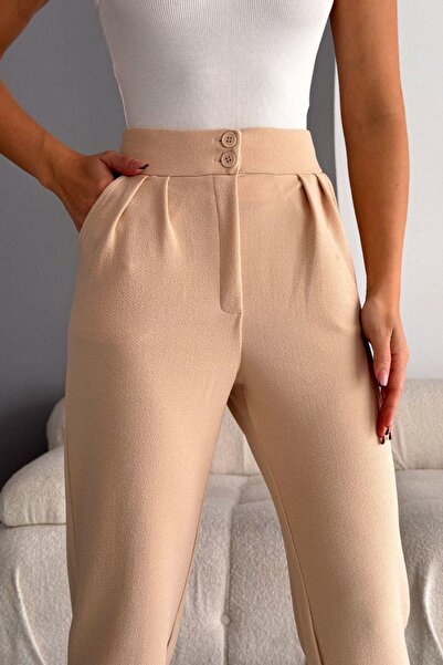 Mossta Παντελόνι Angelina με πλισέ καρότο μπεζ