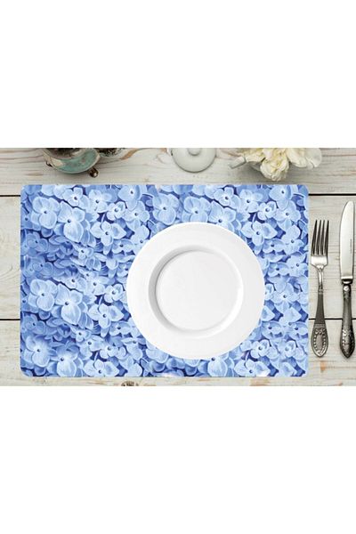 TİNK Blue Flower Patterned PVC 4-Piece Placemat 30x45 Cm