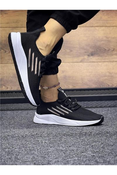 homiro Tricotaj cu șireturi Pantofi sport unisex-negru-alb