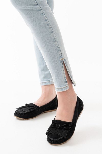 Moda Asmira Ps-100 Black Suede Tasseled Daily Women's Ballerinas