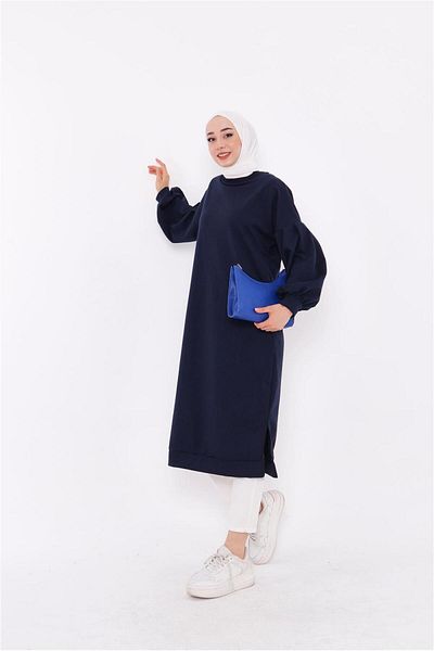 Bwest Hira Balloon Sleeve Midi Size Plain Basic Sweatshirt - 03031.015 - Navy Blue