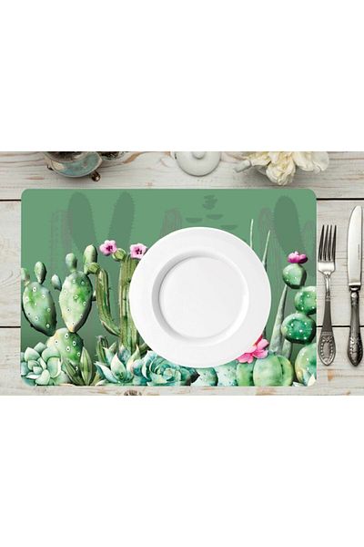 TİNK Cactus Patterned PVC 4-Piece Placemat 30x45 Cm