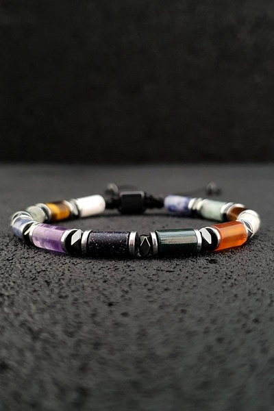 Seven Art Jewelry Doğal Taş Bileklik, Kaplangözü, Akik, Kiwi (Jasper),Ametist, Havlit, Yıldız Taşı, Hint Akiği, Sodali