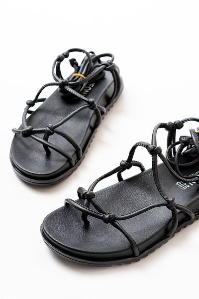 ELLOLİTA LUXURY SHOES 1001-1001 Black Ankle Lace-Up Women's Sandals