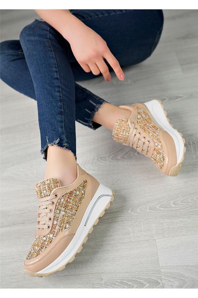 homiro Beige Women's Sneakers - Stone Patterned and Laced