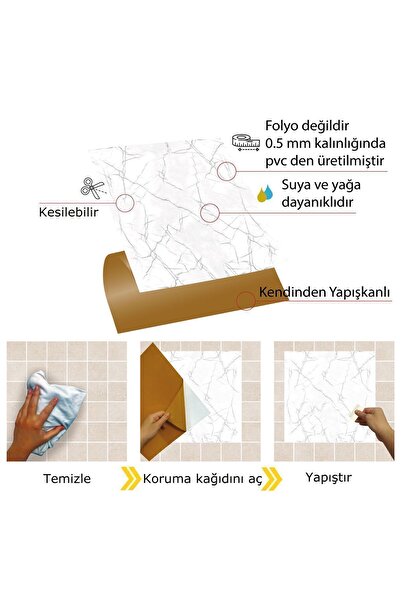 TİNK Kendinden Yapışkanlı Silver Mermer Desenli Pvc Karo 30x30 Cm (11 ADET) 1m2