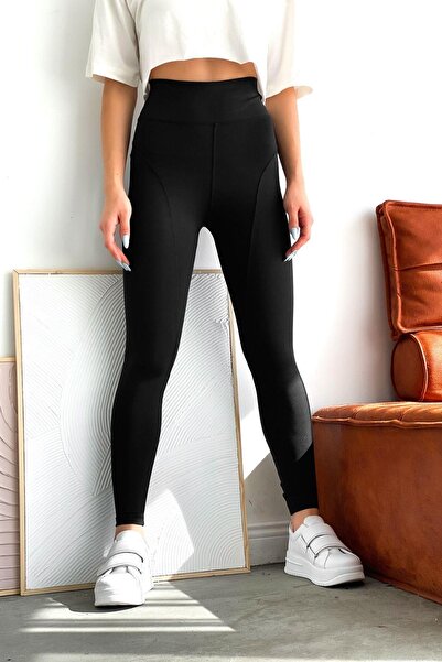 Mossta Colanți sport din material pentru scufundări cu talie înaltă, negru