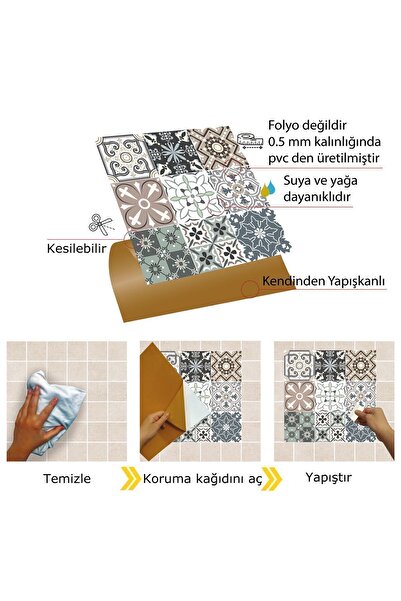 TİNK Kendinden Yapışkanlı Kimono Desenli Pvc Karo 30x30 Cm (56 Adet) 5m2